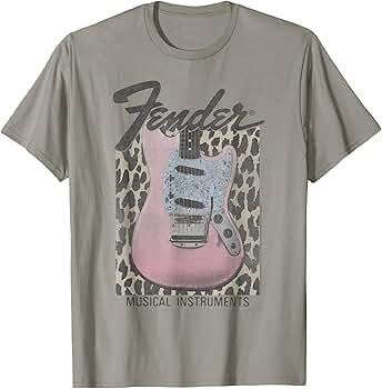 Amazon.com: Fender Pink Grunge Leopard Guitar & Logo T-Shirt